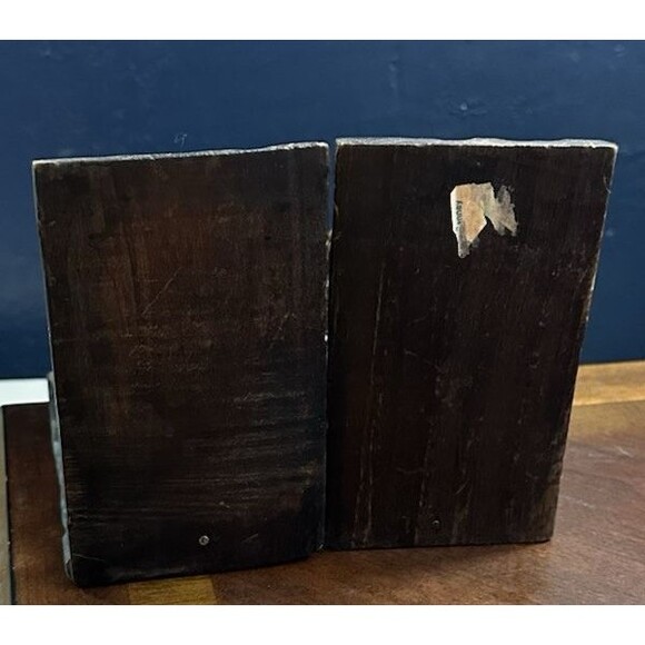 Vintage Wooden Bookends with Metal Sculptured Cars dark wooden base - Picture 3 of 11